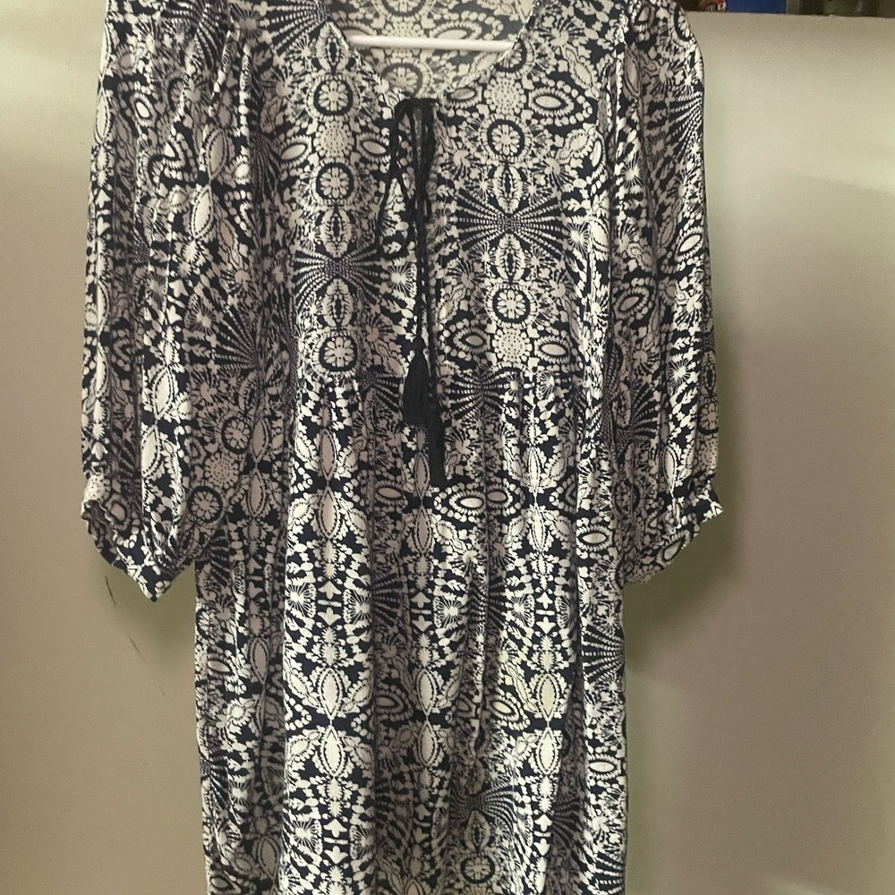 Umgee Black and White Patterned Mini Dress/Tunic Blouse